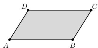 Representación de un paralelogramo con vértices etiquetados A, B, C y D en sentido antihorario.