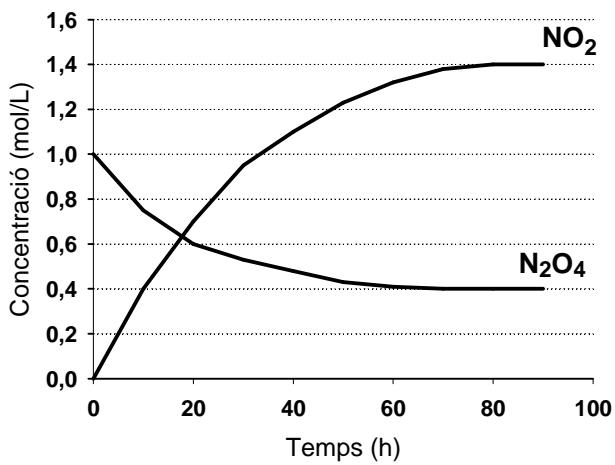 Figura 1: Variación de la concentración de N2O4 y NO2 en función del tiempo (0 a 100 h) sin catalizador.