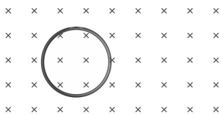 Espira circular en un campo magnético uniforme entrante (representado por cruces).