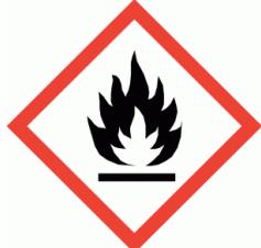 Pictograma de peligro de sustancia inflamable (llama negra sobre fondo blanco con borde rojo).