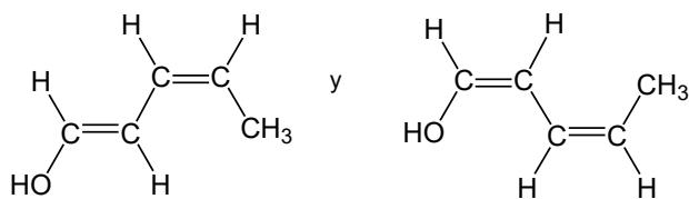 Dos isómeros geométricos de un dieno con grupos hidroxilo y metilo.