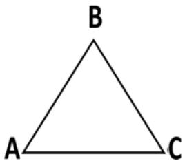 Esquema de un prisma equilátero con vértices A, B, C.