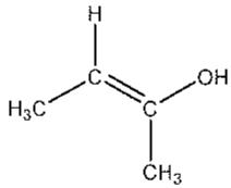 Estructura química de un compuesto orgánico con un doble enlace C=C, un grupo hidroxilo (-OH) y grupos metilo (-CH3).