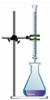 Montaje experimental para una valoración ácido-base con bureta y matraz Erlenmeyer.