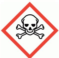 Pictograma de seguridad química mostrando una calavera y tibias cruzadas dentro de un rombo rojo.
