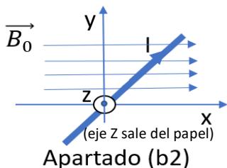 Esquema del apartado (b2) con el hilo en la bisectriz del plano XY.