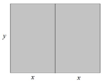 Diagrama de dos corrales rectangulares adyacentes con dimensiones x e y.