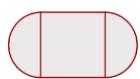 Esquema de un campo de juego con una parte central rectangular y dos laterales semicirculares.