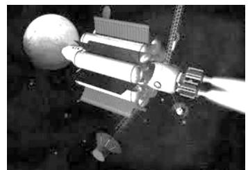 Representación artística de una nave espacial con propulsión iónica