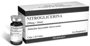 Caja y vial de nitroglicerina inyectable