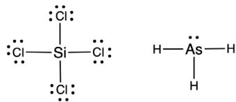 Estructuras de Lewis de SiCl4 y AsH3