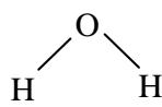 Representación de la molécula de agua (H2O) con ángulo de enlace de 104,5º.