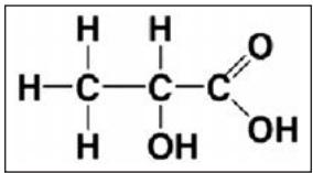 Fórmula química estructural del ácido láctico