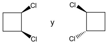 Representación de cuñas del trans-1,2-diclorociclobutano.