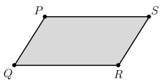 Paralelogramo con vértices etiquetados P, Q, R y S.