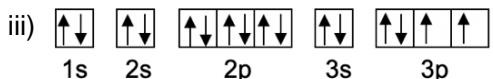 Diagrama orbital iii) mostrando 1s2 2s2 2p6 3s2 3p3