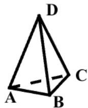 Representación de un tetraedro con vértices etiquetados A, B, C y D.