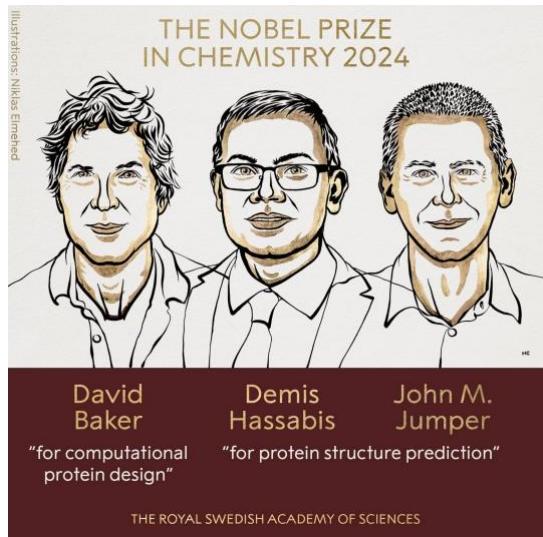Retratos de David Baker, Demis Hassabis y John M. Jumper, Premios Nobel de Química 2024