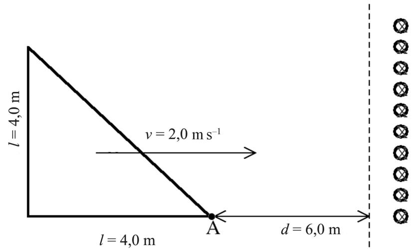 Espira triangular moviéndose hacia una región con campo magnético
