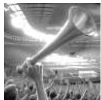 Imagen de una vuvuzela sostenida por una mano en un estadio