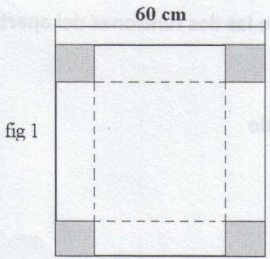 Figura 1: Cartulina cuadrada de 60 cm con recortes en las esquinas.
