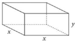 Diagrama de una caja abierta de base cuadrada con lado x y altura y