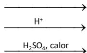 Flechas de reacción para los apartados b1, b2 y b3 con sus respectivos reactivos y condiciones (H+ y H2SO4 con calor).