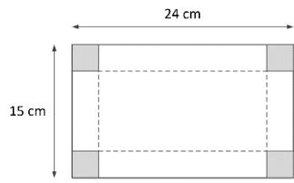 Figura 2: Esquema de la lámina de cartón de 15x24 cm con los recortes en las esquinas.