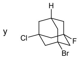 Estructura química policíclica con sustituyentes F, Cl, Br (isómero a, imagen especular).