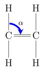 Estructura del eteno con el ángulo alfa indicado.
