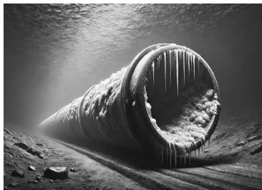 Tubería submarina con depósitos de parafinas y asfaltenos.