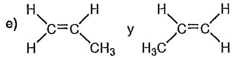 Dos isómeros geométricos del but-2-eno (cis y trans).