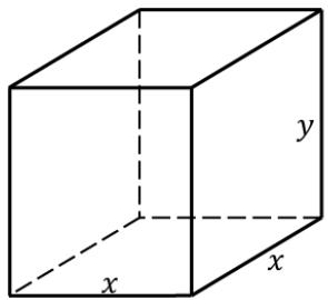Prisma de base cuadrada con dimensiones x, x e y