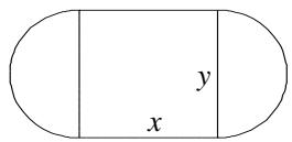 Esquema del campo de juego con una parte central rectangular de dimensiones x e y, y dos semicircunferencias laterales.